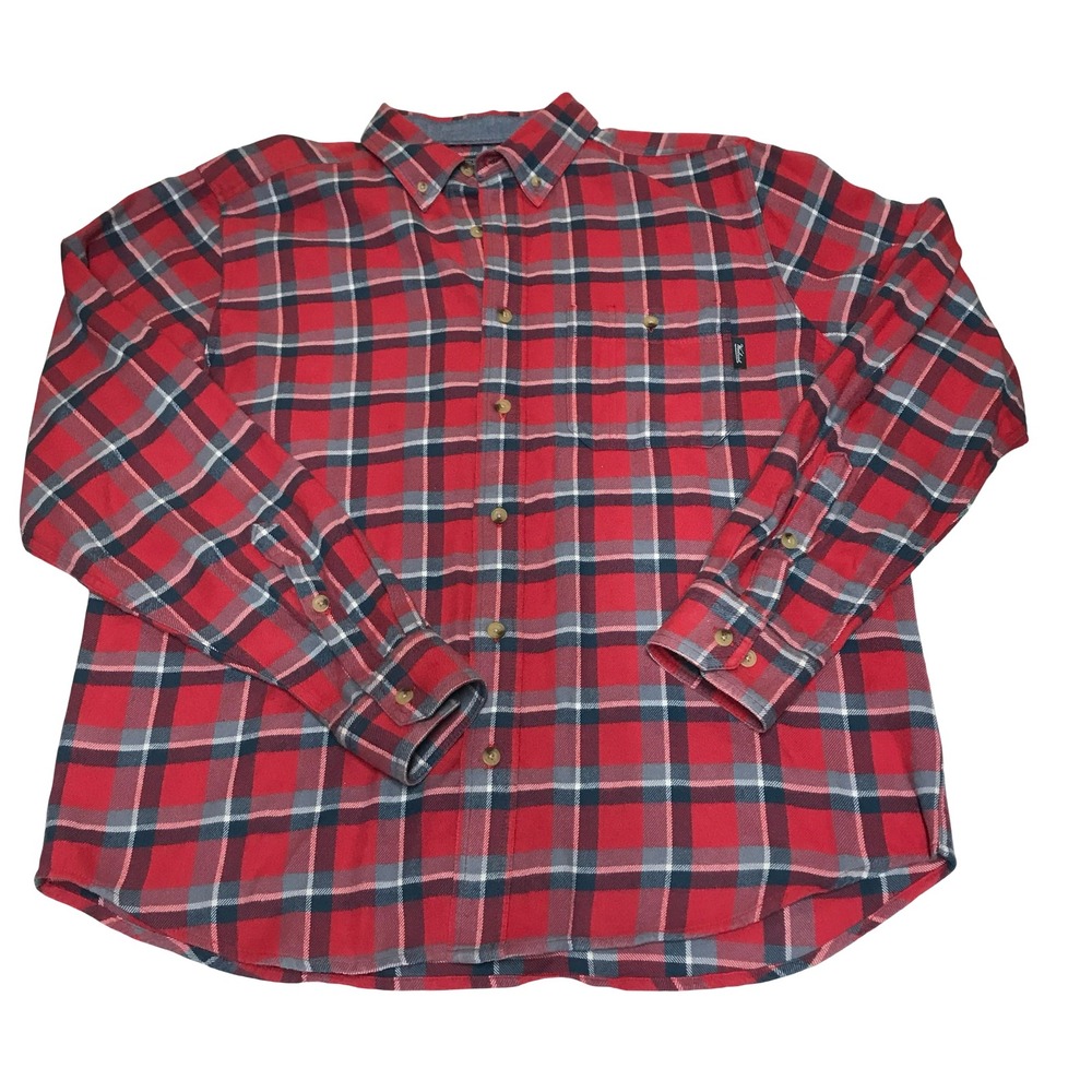 Woolrich Mens Flannel Long Sleeve Button Up Plaid Shirt Red Black Grey Size L‎